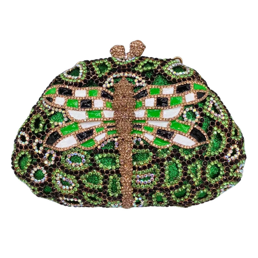 Sparkling Dragonfly Rhinestone Minaudière - Green rainbow - WAAMII
