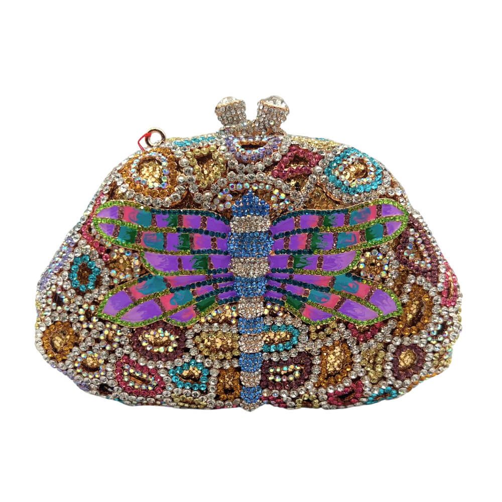 Sparkling Dragonfly Rhinestone Minaudière - Pink Violet Rainbow - WAAMII