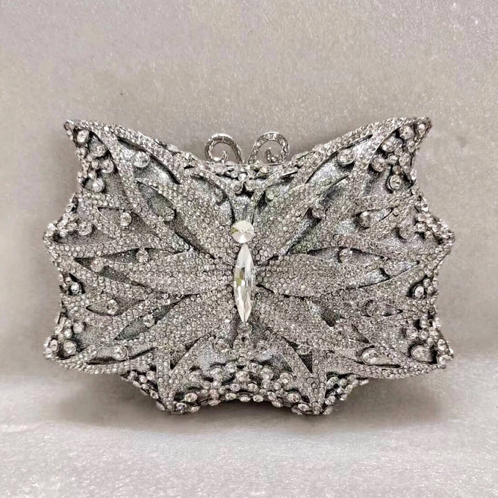Twilight Butterfly Jeweled Clutch - Silver - WAAMII