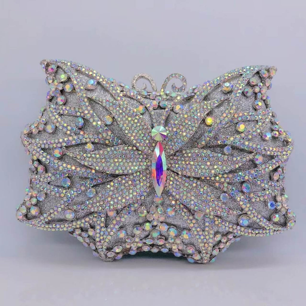 Twilight Butterfly Jeweled Clutch - Silver - WAAMII