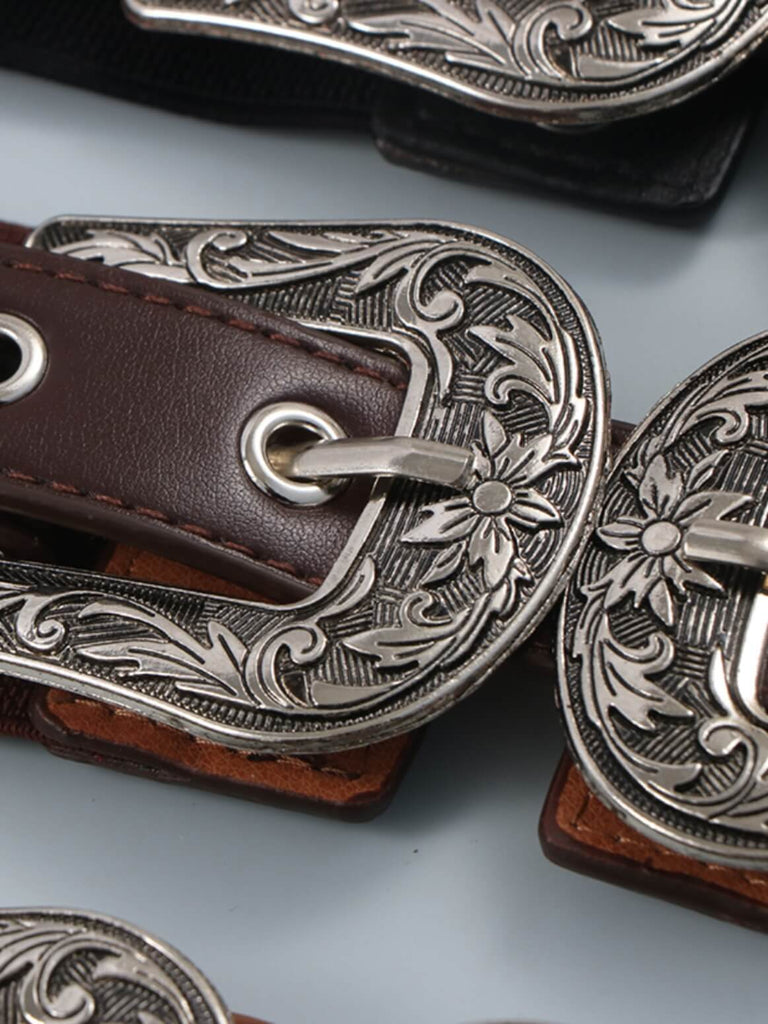 Wide Waist Belt with Vintage Engraved Buckles