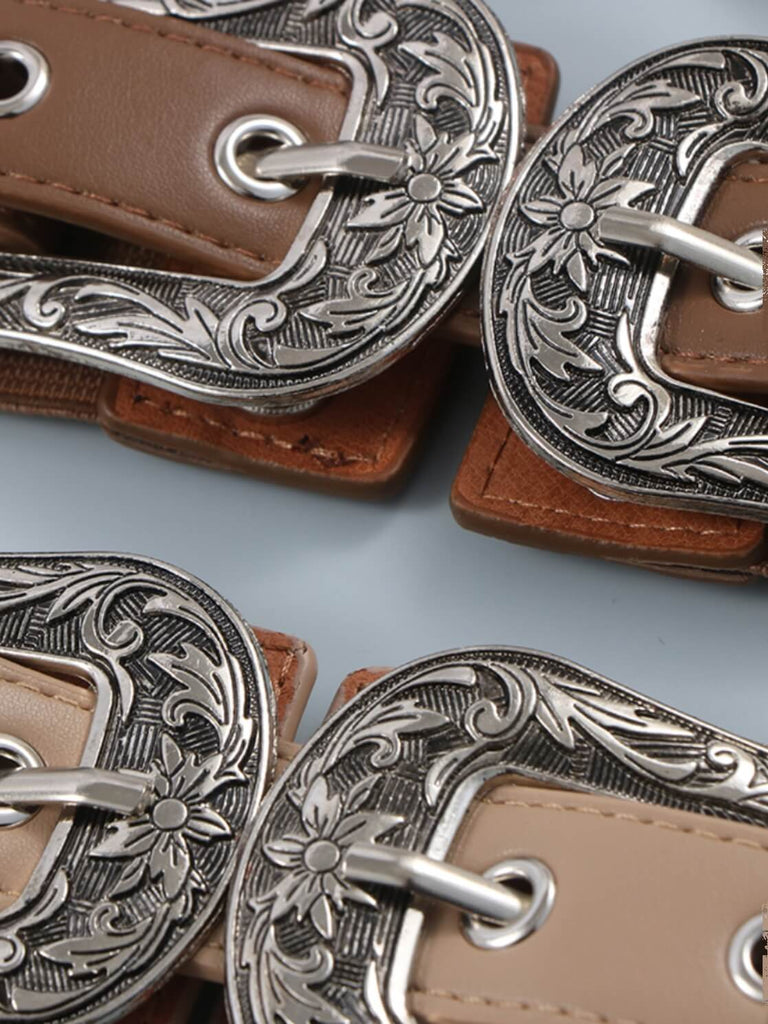 Wide Waist Belt with Vintage Engraved Buckles