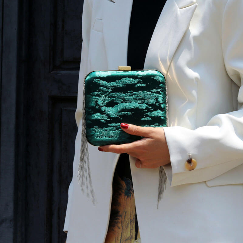 Designer Bag Golden Tone Cloud Mini Satin Box Clutch-Dark Green bags WAAMII   