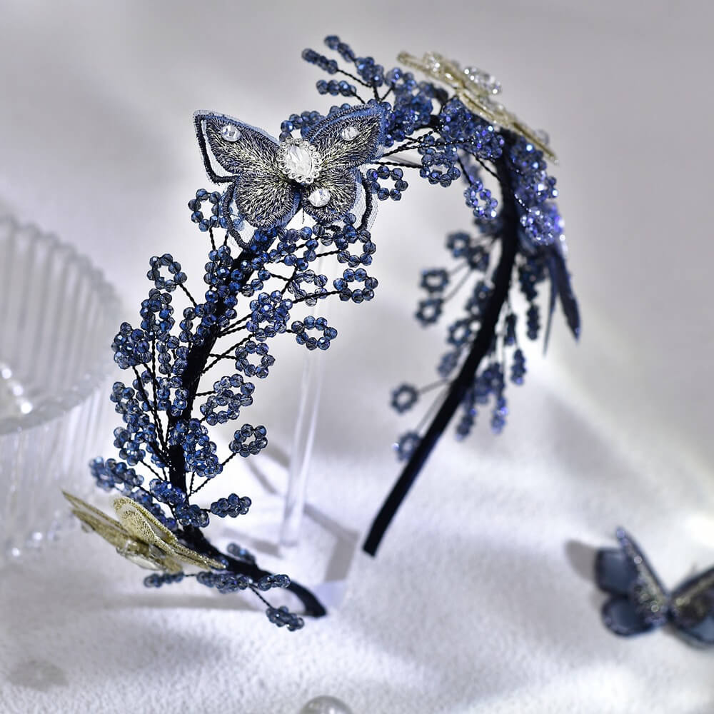 Crystal Butterfly Jeweled Headband WA208 - blue - Luxury Accessories by WAAMII