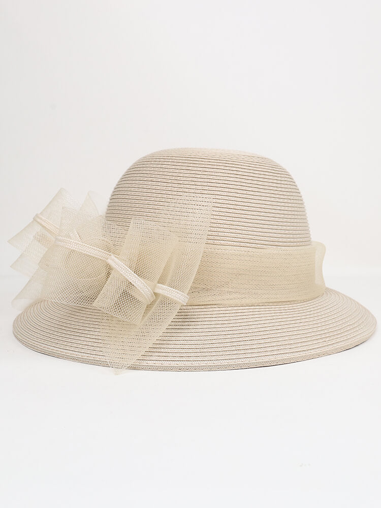 Light Brown Polypropylene Hat with Bow Accent – Sun Protection