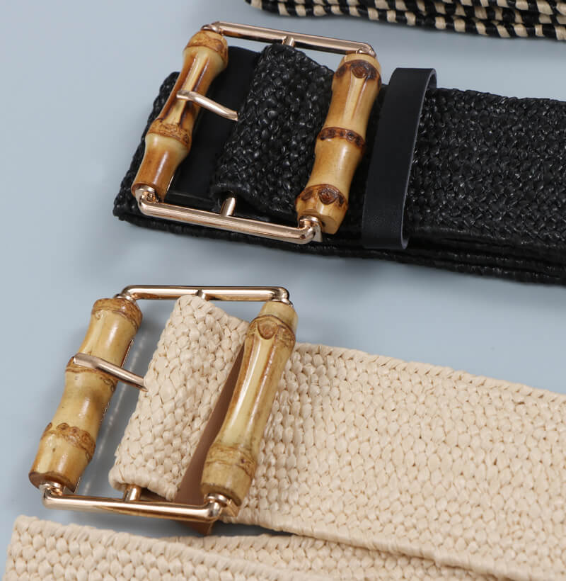 Women’s Wide Stretch Belt with Bamboo-Style Square Buckle-WG113