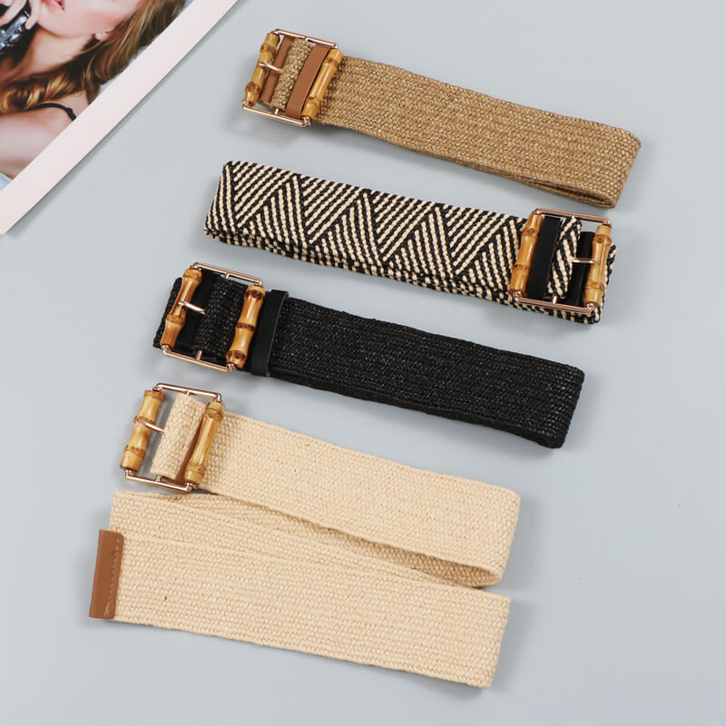 Women’s Wide Stretch Belt with Bamboo-Style Square Buckle-WG113