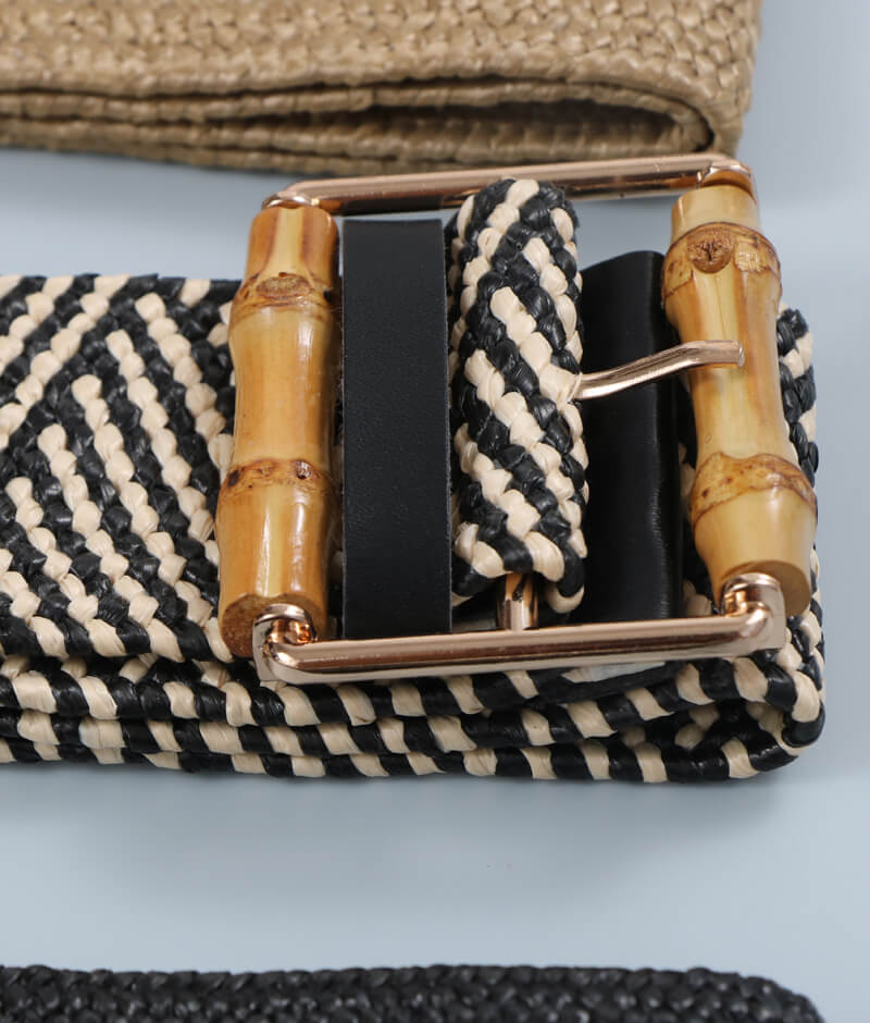 Women’s Wide Stretch Belt with Bamboo-Style Square Buckle-WG113