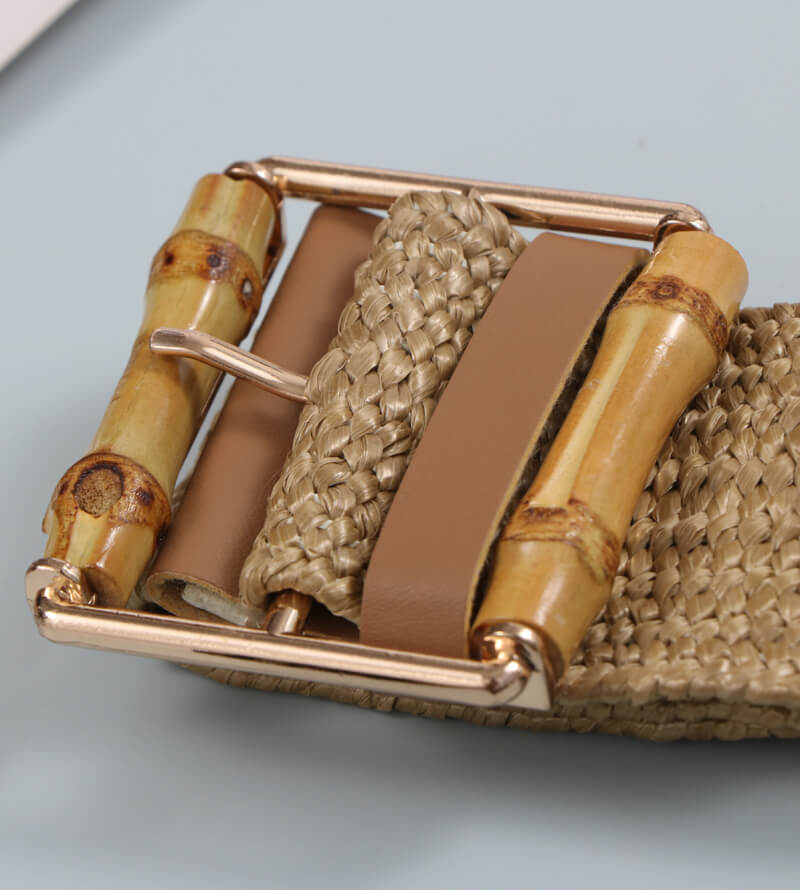 Women’s Wide Stretch Belt with Bamboo-Style Square Buckle-WG113