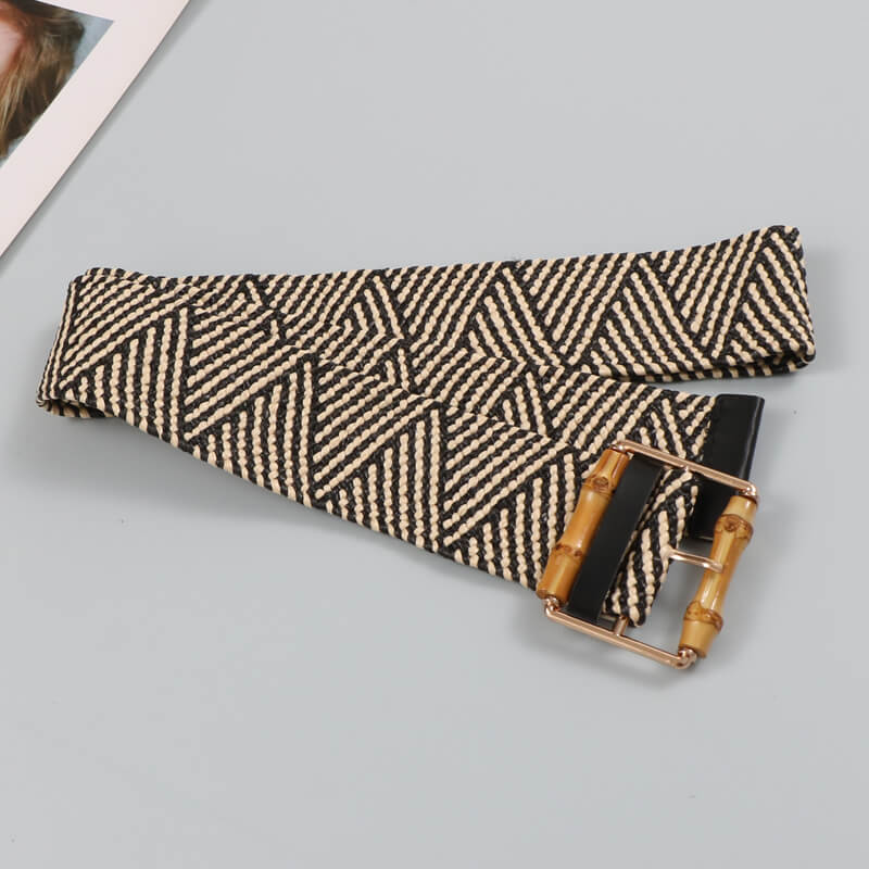 Women’s Wide Stretch Belt with Bamboo-Style Square Buckle-WG113