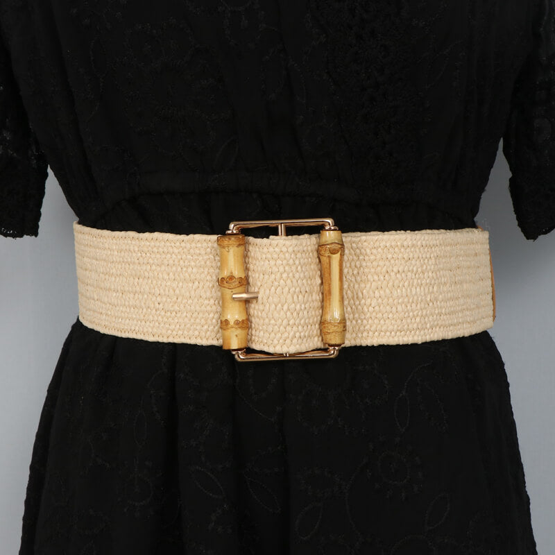 Women’s Wide Stretch Belt with Bamboo-Style Square Buckle-WG113