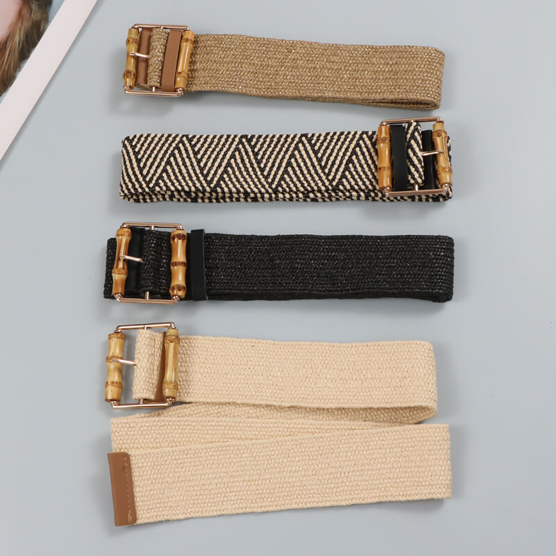 Women’s Wide Stretch Belt with Bamboo-Style Square Buckle-WG113