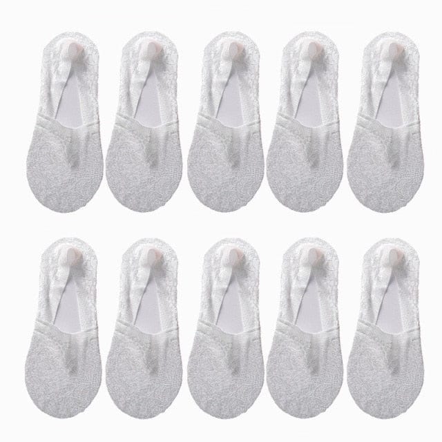 10 Pairs New Fashion Invisible Antiskid Lace Socks - White Suit for 35-40 - Luxury Accessories by WAAMII