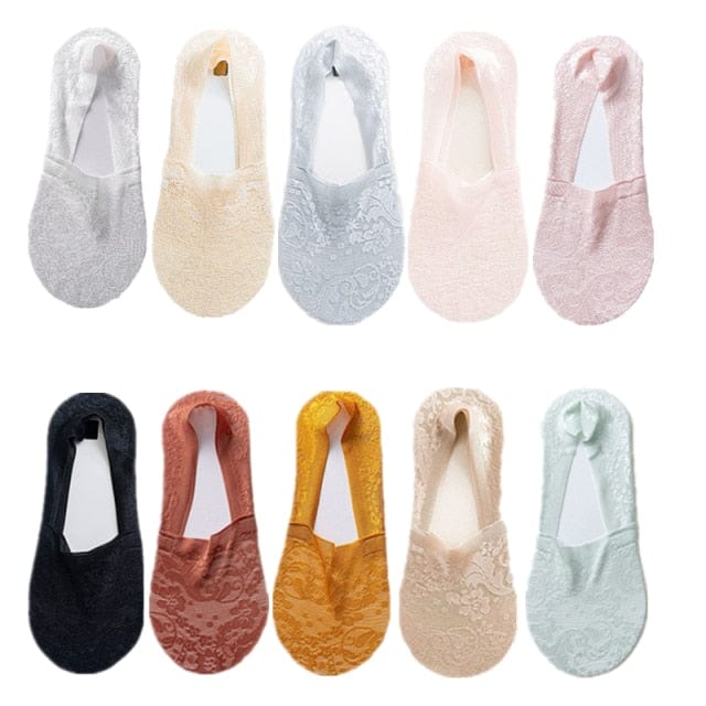 10 Pairs New Fashion Invisible Antiskid Lace Socks - 10 Different Colors Suit for 35-40 - Luxury Accessories by WAAMII