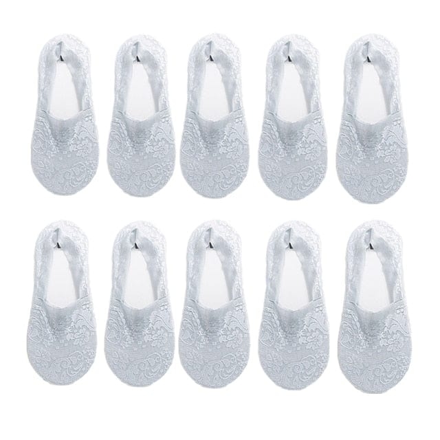 10 Pairs New Fashion Invisible Antiskid Lace Socks Accessories WAAMII Grey Suit for 35-40