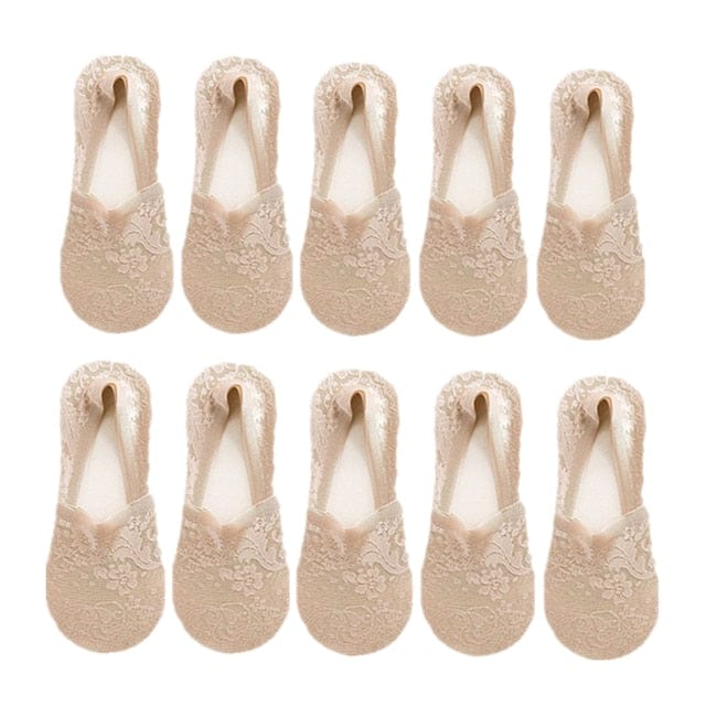 10 Pairs New Fashion Invisible Antiskid Lace Socks - Khaki Suit for 35-40 - Luxury Accessories by WAAMII