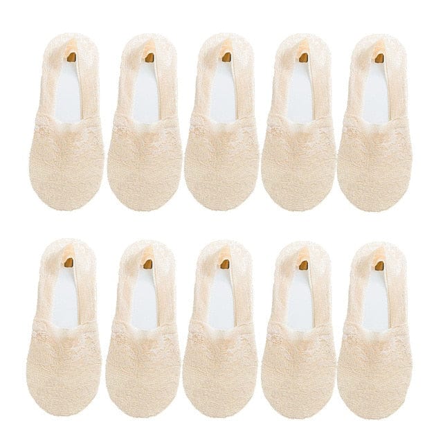 10 Pairs New Fashion Invisible Antiskid Lace Socks - Orange Suit for 35-40 - Luxury Accessories by WAAMII