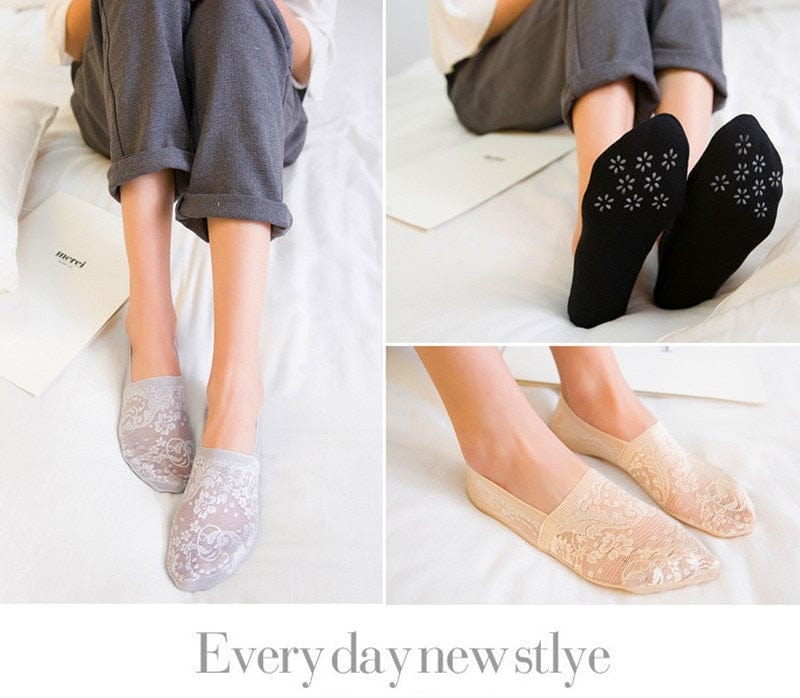 10 Pairs New Fashion Invisible Antiskid Lace Socks - - Luxury Accessories by WAAMII