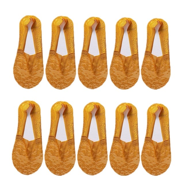 10 Pairs New Fashion Invisible Antiskid Lace Socks - Golden Suit for 35-40 - Luxury Accessories by WAAMII