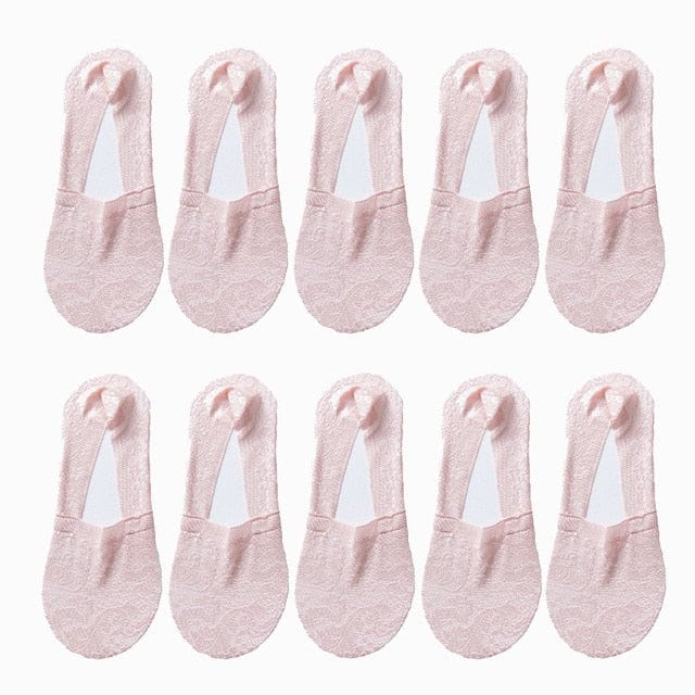 10 Pairs New Fashion Invisible Antiskid Lace Socks Accessories WAAMII Purple Suit for 35-40