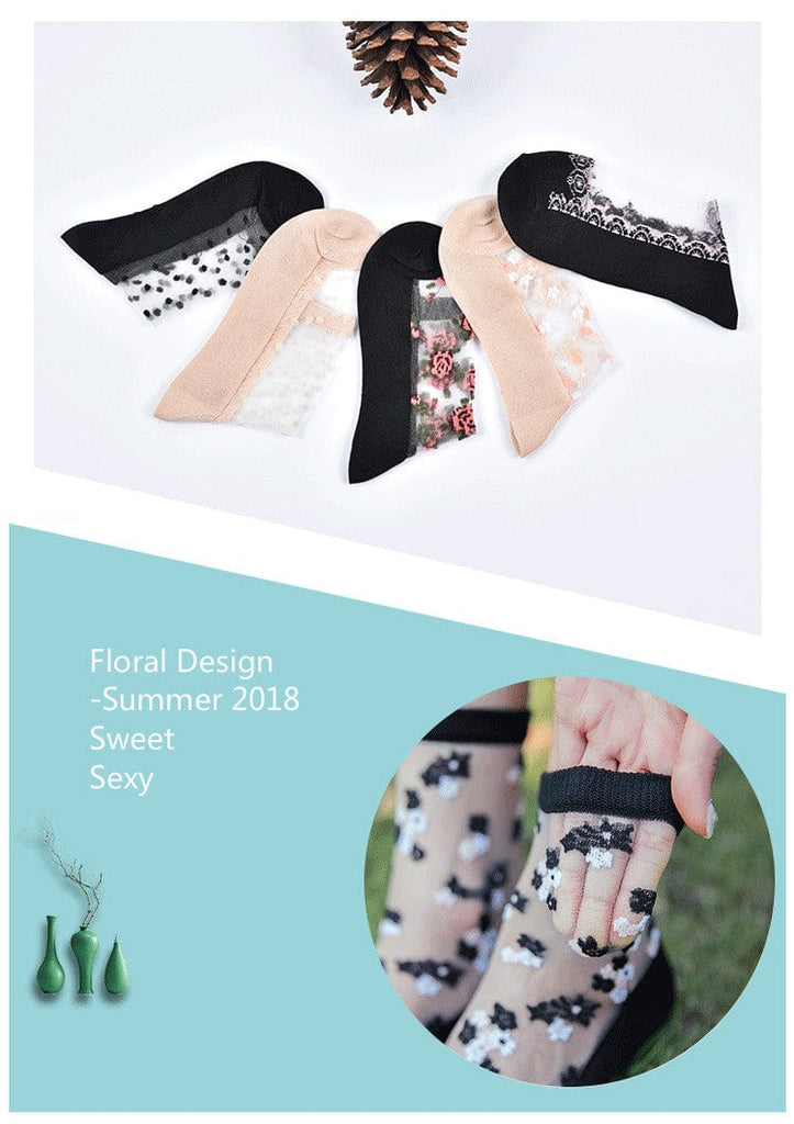 10 Pairs Spring and Summer Ladies Invisible Lace Socks Floral Ankle Socks - - Luxury Accessories by WAAMII