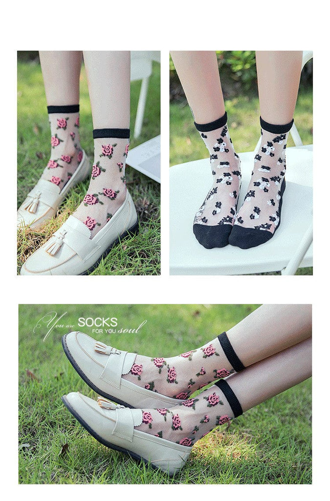 10 Pairs Spring and Summer Ladies Invisible Lace Socks Floral Ankle Socks - - Luxury Accessories by WAAMII