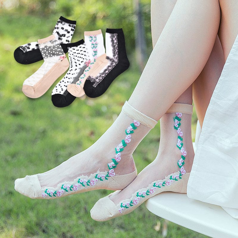 10 Pairs Spring and Summer Ladies Invisible Lace Socks Floral Ankle Socks - - Luxury Accessories by WAAMII