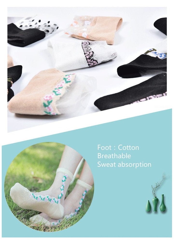 10 Pairs Spring and Summer Ladies Invisible Lace Socks Floral Ankle Socks - - Luxury Accessories by WAAMII