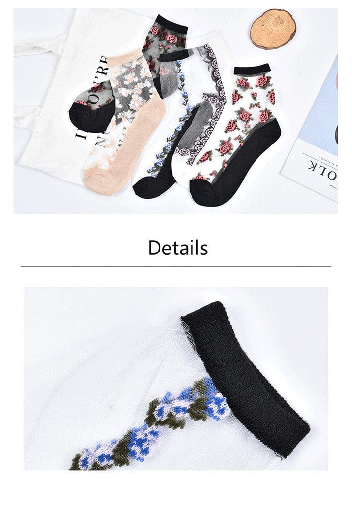 10 Pairs Spring and Summer Ladies Invisible Lace Socks Floral Ankle Socks - - Luxury Accessories by WAAMII