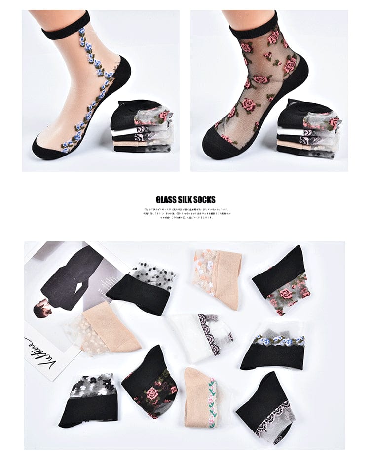 10 Pairs Spring and Summer Ladies Invisible Lace Socks Floral Ankle Socks - - Luxury Accessories by WAAMII