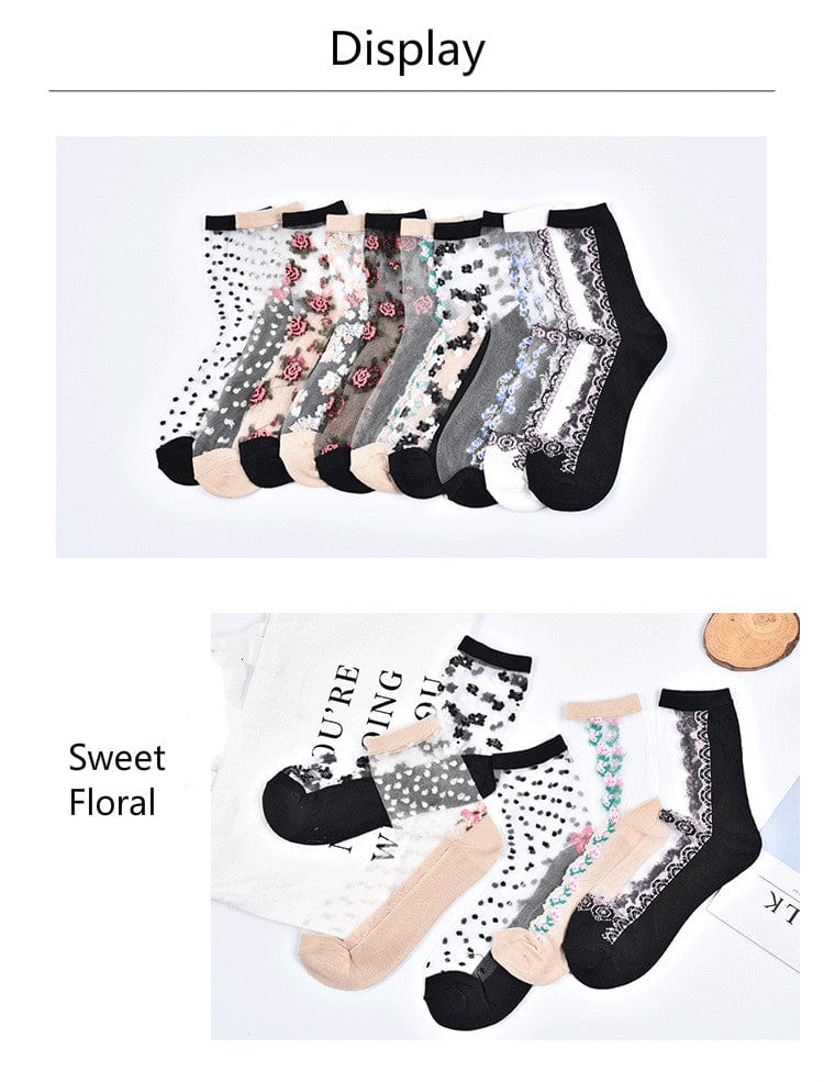 10 Pairs Spring and Summer Ladies Invisible Lace Socks Floral Ankle Socks - - Luxury Accessories by WAAMII