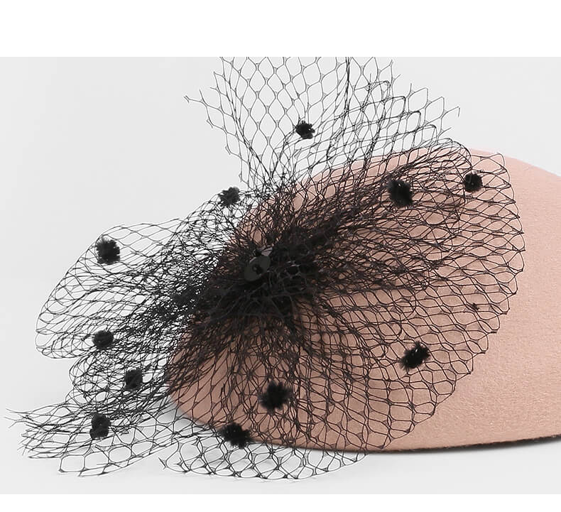 100% Wool Floral Beret Hat With Veil Women's Fascinators Hat - Camel - Luxury Accessories by WAAMII