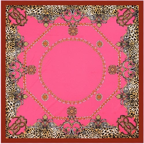 130*130CM 100% Twill Silk Large Square Scarf Leopard Chain Print Head Scarves Wraps - Rose - Luxury Accessories by WAAMII