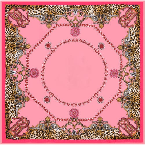 130*130CM 100% Twill Silk Large Square Scarf Leopard Chain Print Head Scarves Wraps Accessories WAAMII Pink  