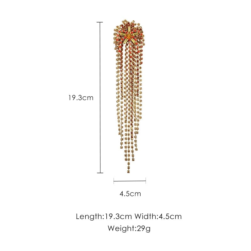 1PC of Crystal Gold-tone Waterfall Clip-on Long Earrings - - Luxury Jewelry by WAAMII