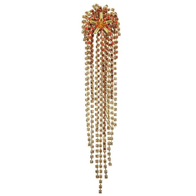 1PC of Crystal Gold-tone Waterfall Clip-on Long Earrings - Default Title - Luxury Jewelry by WAAMII