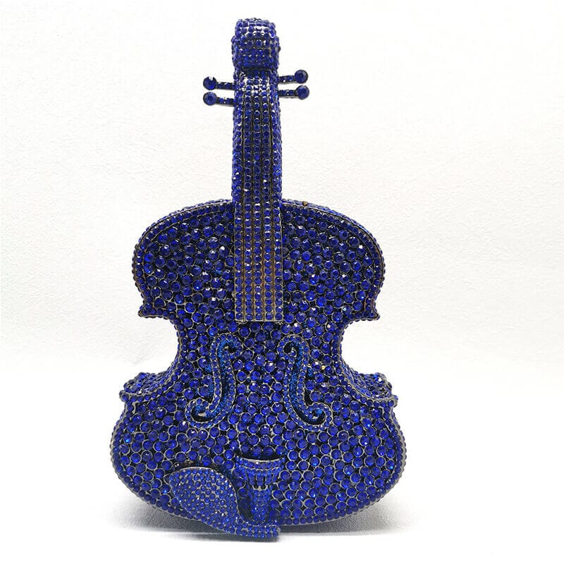 3D Sparkling Violin Shape Crystal Rhinestone Clutch - Blue - Luxury bags by WAAMII