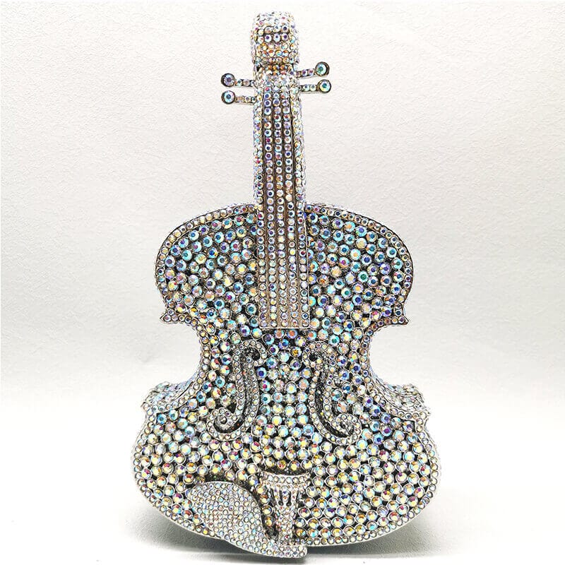 3D Sparkling Violin Shape Crystal Rhinestone Clutch - Silver AB - Luxury bags by WAAMII