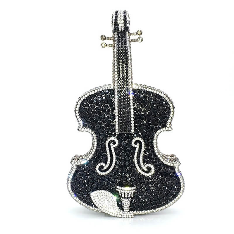 3D Sparkling Violin Shape Crystal Rhinestone Clutch bags WAAMII Black Silver  