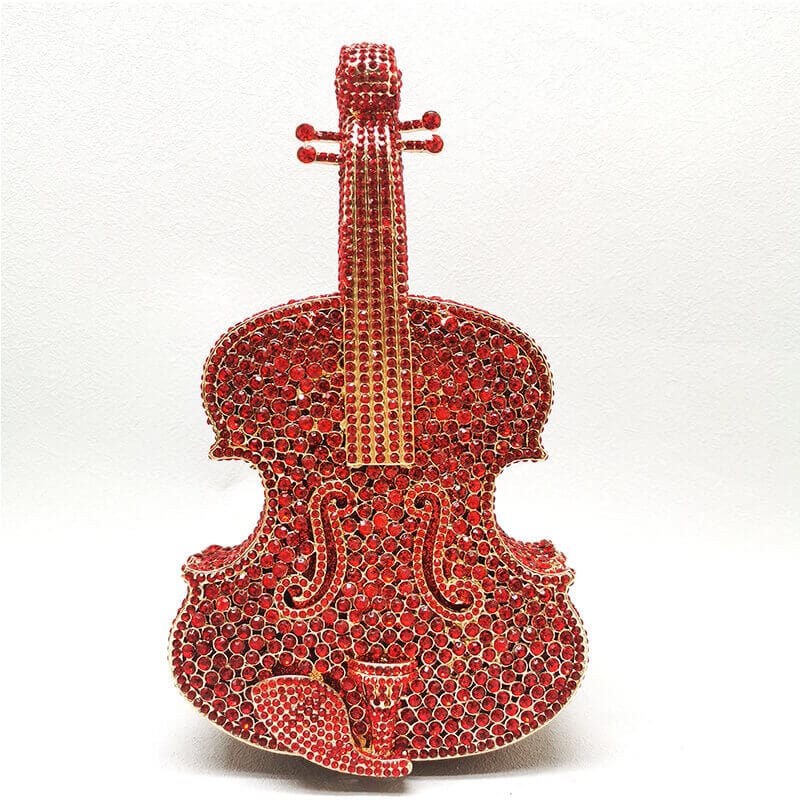 3D Sparkling Violin Shape Crystal Rhinestone Clutch - Red - Luxury bags by WAAMII