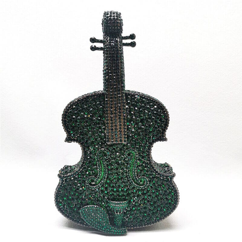 3D Sparkling Violin Shape Crystal Rhinestone Clutch - Dark Green - Luxury bags by WAAMII