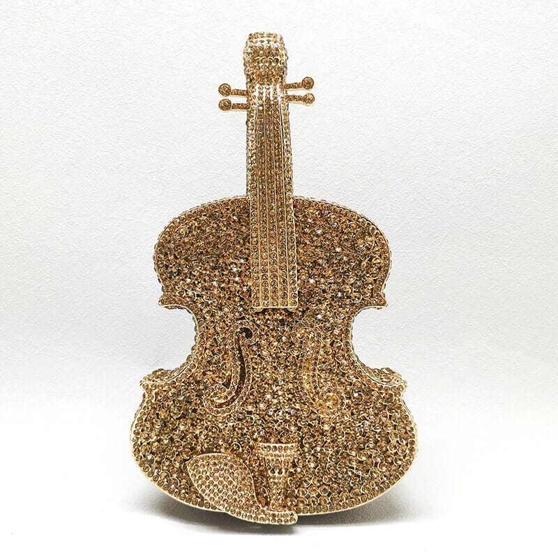 3D Sparkling Violin Shape Crystal Rhinestone Clutch - Gold - Luxury bags by WAAMII