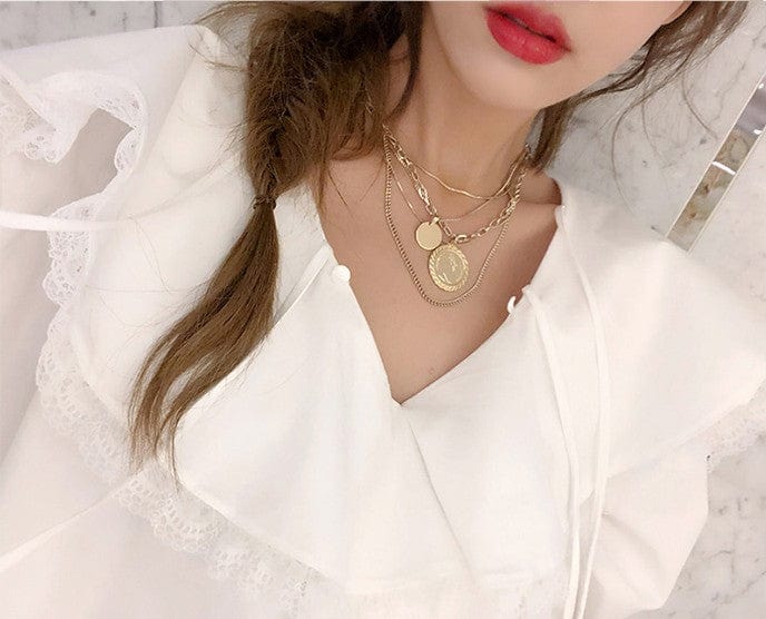 5 Layer Gold Coin Layered Necklace - - Luxury Jewelry by WAAMII