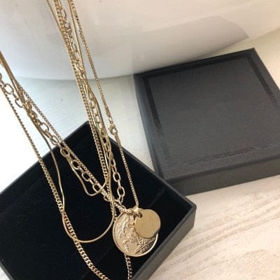 5 Layer Gold Coin Layered Necklace - - Luxury Jewelry by WAAMII