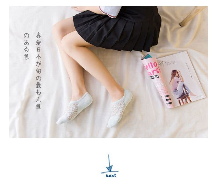 5 Pairs Rhombic Knitted Cotton Hollow Out Short Low Cut Ankle Socks Athletic Sports Socks - - Luxury Accessories by WAAMII