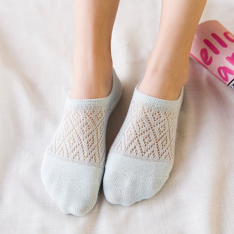 5 Pairs Rhombic Knitted Cotton Hollow Out Short Low Cut Ankle Socks Athletic Sports Socks - - Luxury Accessories by WAAMII
