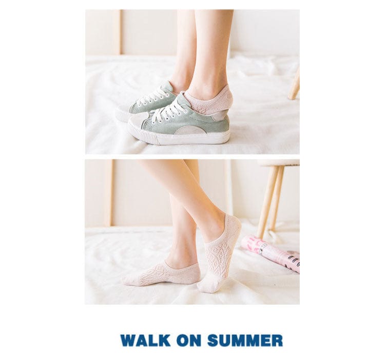 5 Pairs Rhombic Knitted Cotton Hollow Out Short Low Cut Ankle Socks Athletic Sports Socks - - Luxury Accessories by WAAMII