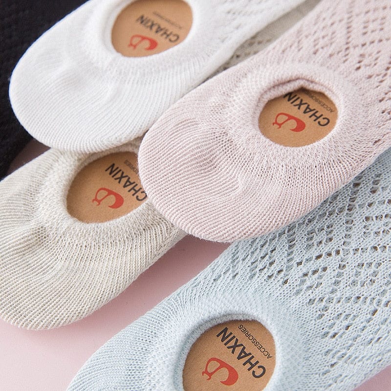 5 Pairs Rhombic Knitted Cotton Hollow Out Short Low Cut Ankle Socks Athletic Sports Socks - - Luxury Accessories by WAAMII