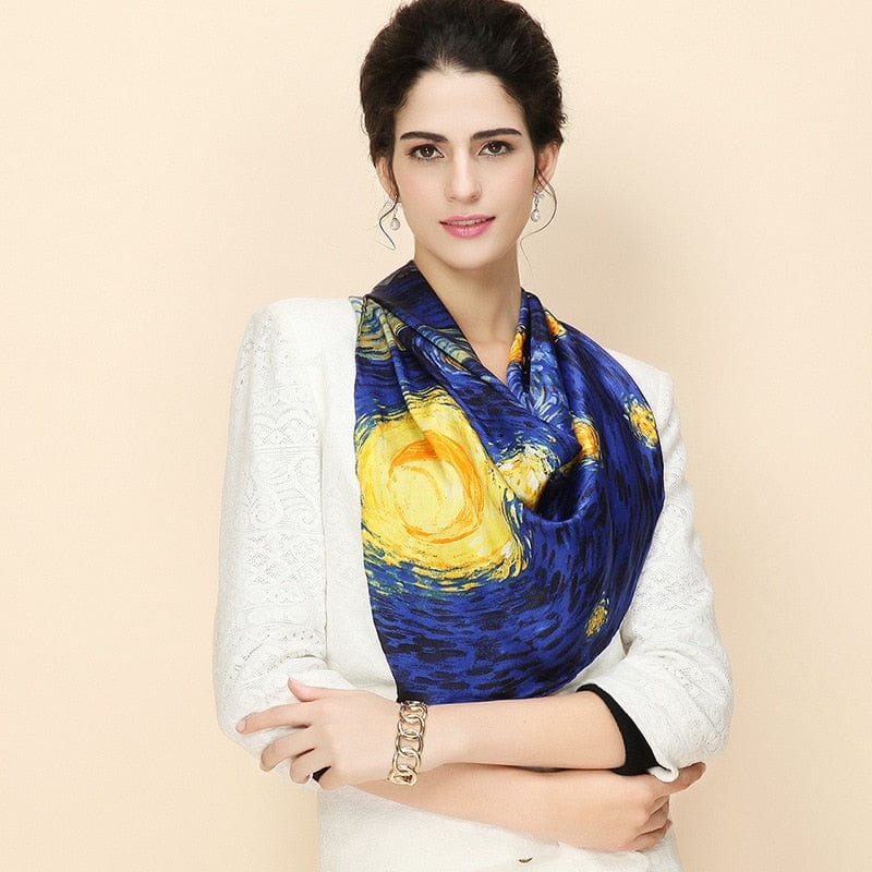 90*90CM 100% Real Silk Square Scarf Van Gogh Classic Oil Paiting Scarf Starry Night and More - - Luxury Accessories by WAAMII