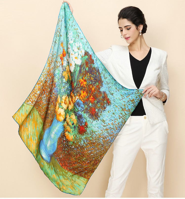 90*90CM 100% Real Silk Square Scarf Van Gogh Classic Oil Paiting Scarf Starry Night and More - - Luxury Accessories by WAAMII